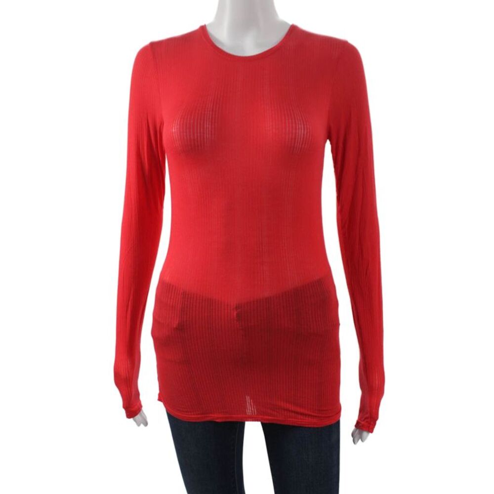 Negative Womens Basic Red Long Sleeve Crew Neck Micromodal T-Shirt Size S